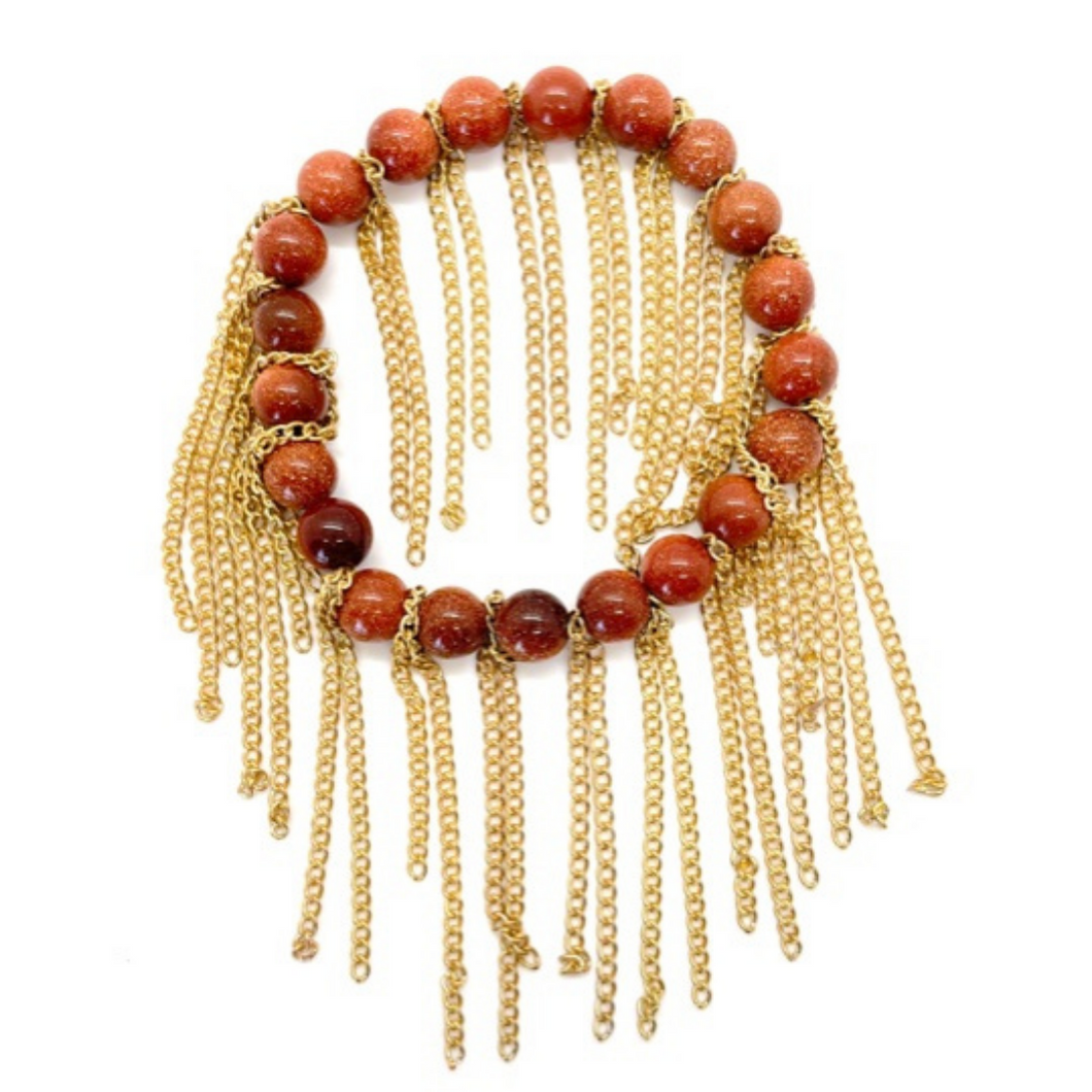 Goldstone with Gold Chain Fringe