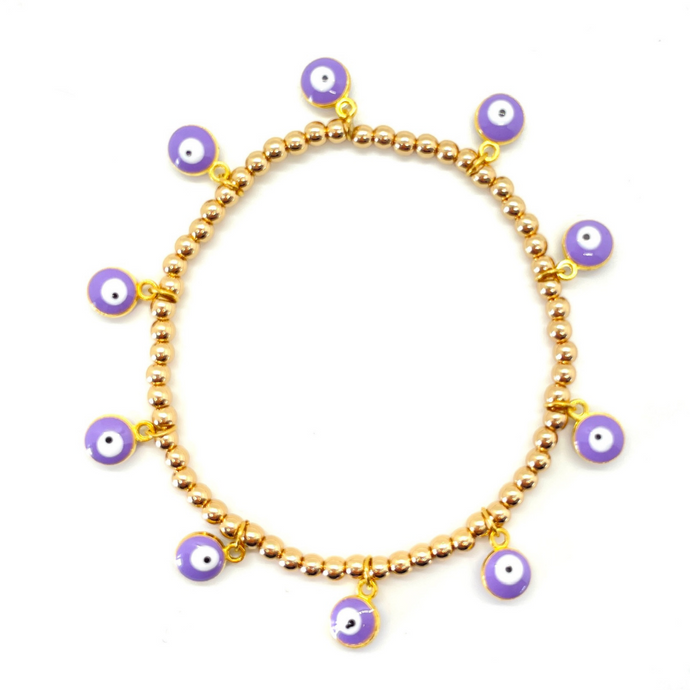 Gold Hematite Hanging Purple Evil Eye Bracelet