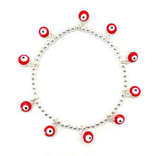 Load image into Gallery viewer, Silver Hematite Hanging Red Evil Eye Bracelet