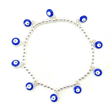 Load image into Gallery viewer, Silver Hematite Hanging Blue Evil Eye Bracelet