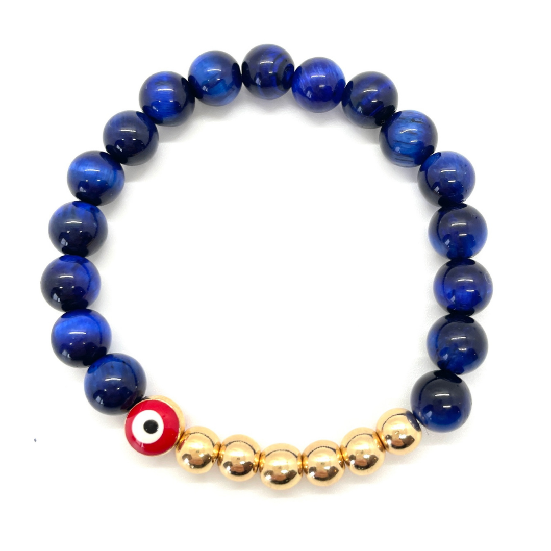 Vesper BOYBEADS 10mm Evil Eye Dark Blue Tiger Eye Bracelet