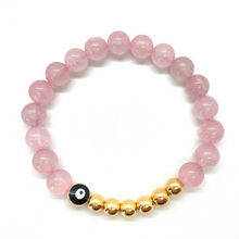 Load image into Gallery viewer, 8mm Rose Quartz and Gold Hematite Evil Eye