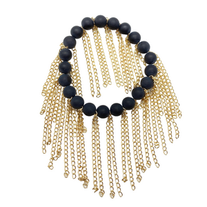 Matte Black Onyx with Gold Chain Fringe